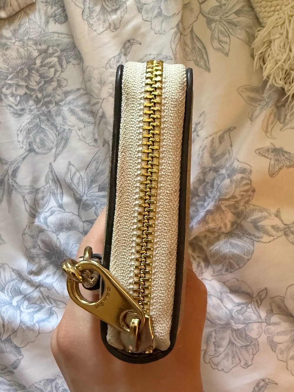 Coach Khaki Signature Canvas Zip Wristlet with Chalk Trim - Picture 11 of 12